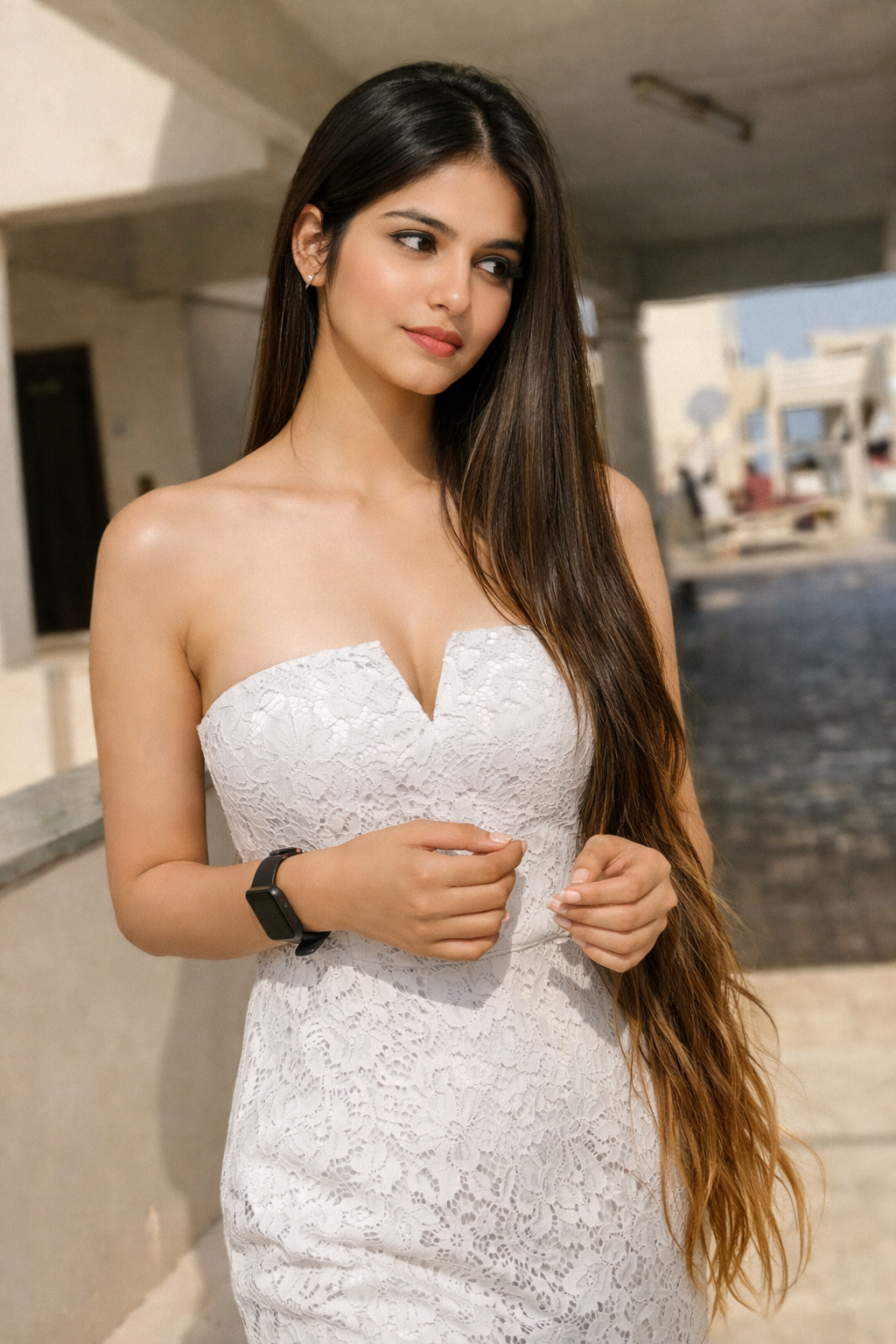 Ayat Khan escort pic in lace dress